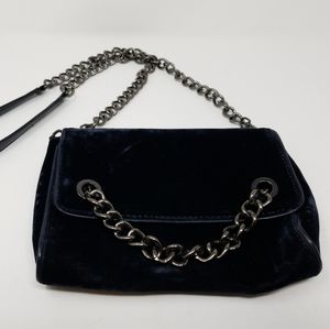 Zara- Dark Blue Crushed Velvet Silver Chain Purse
